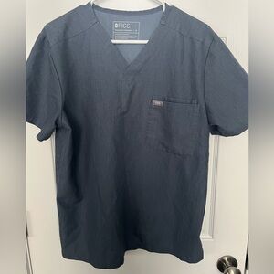 Figs Leon Three-Pocket Scrub Top Mens Medium Heathered Denim Blue Nurse Doctor